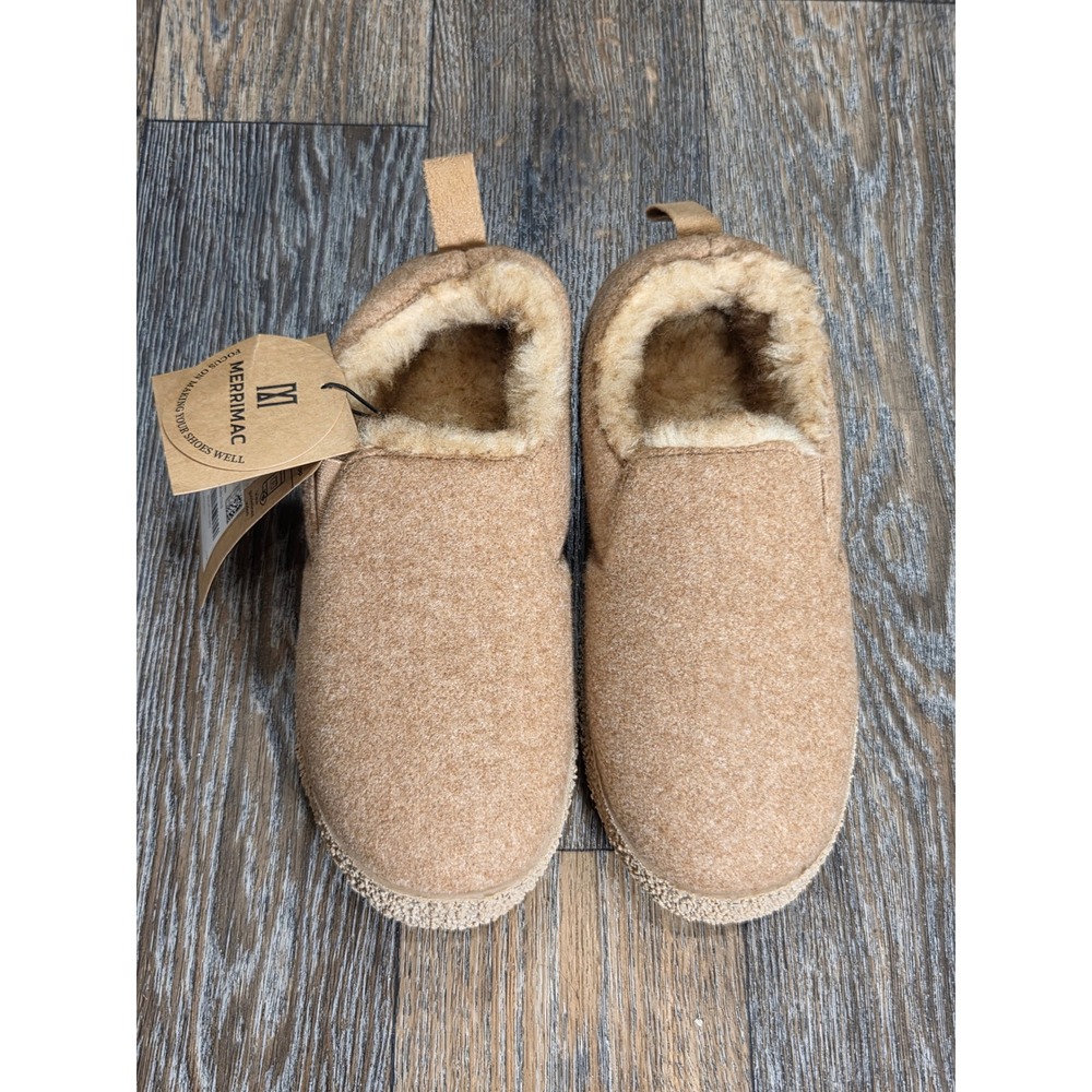 Merrimac Womens 5-6 Tan Faux Fur Lined Wool Like House Slippers